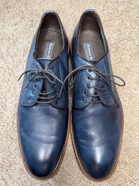 Aston Grey Navy Leather Derby Shoes for Men